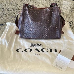 Coach Rogue Prairie Rivets Tote Bag Dark Red Oxblood Leather Rivet Handbag